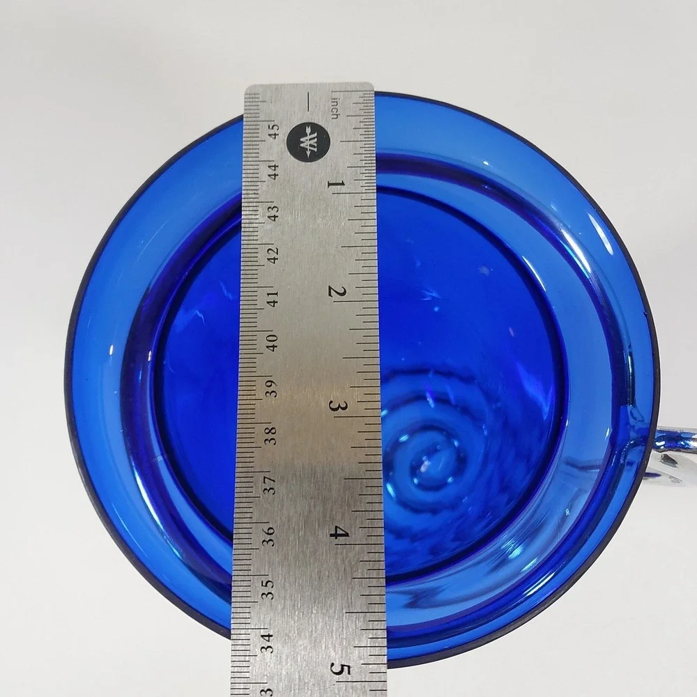 Vintage MCM‎ Cobalt Blue Glass Silver Tone Metal Coil Candle Holder 10